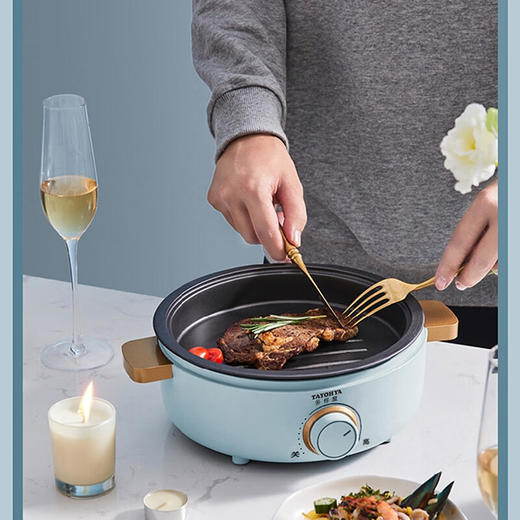 【多样屋专柜】多样屋多功能蓝色电火锅24cm （带火锅盘+煎烤盘）无烟铁板烧烤机烤盘不沾煎锅 商品图9