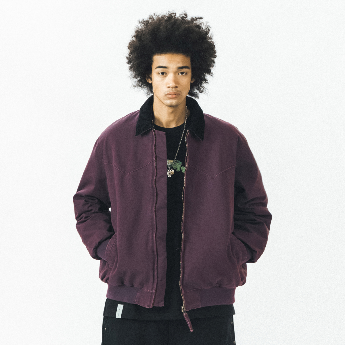 714street秋季美式圣达菲紫色工装外套女款底特律短款翻领夹克男