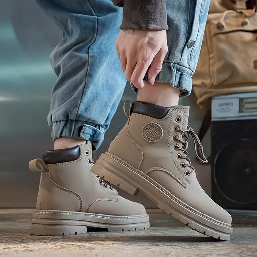时尚新款百搭情侣款马丁靴2024秋季潮鞋男鞋高帮复古工装短鞋户外厚底大黄靴子新款爆款小红书同款 商品图2