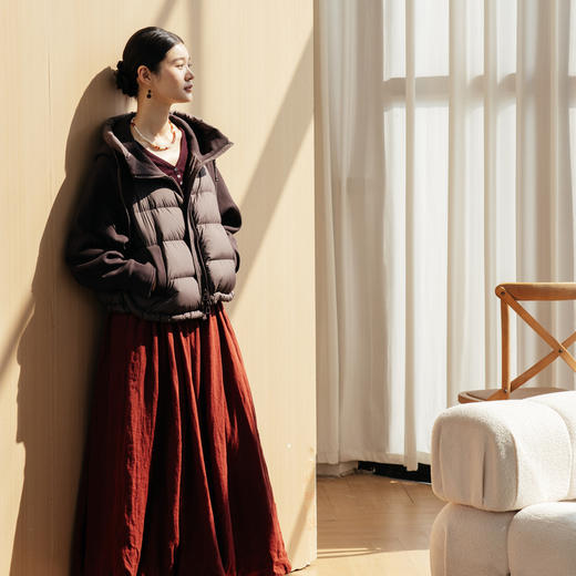 绽放542朵/秋冬设计感带帽材质拼接针织袖进口鸭绒保暖短款羽绒服 商品图2