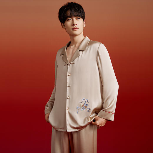 一起红】金三塔重磅真丝睡衣男女情侣红色家居服衣裤套葫芦纹  YSFED202/YSMED207 商品图1