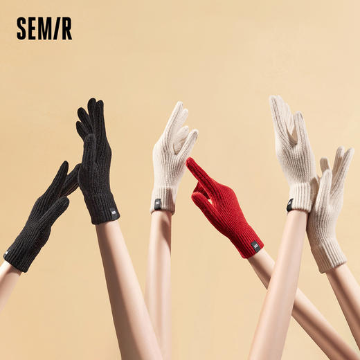 森马手套男2024冬季新款可触屏学生骑行保暖针织毛线手套弹力情侣 商品图4