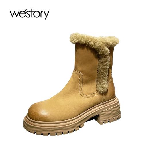 westory2024年春季新款羊毛内里橡胶防滑大底保暖毛毛短靴W24DS83921 商品图5