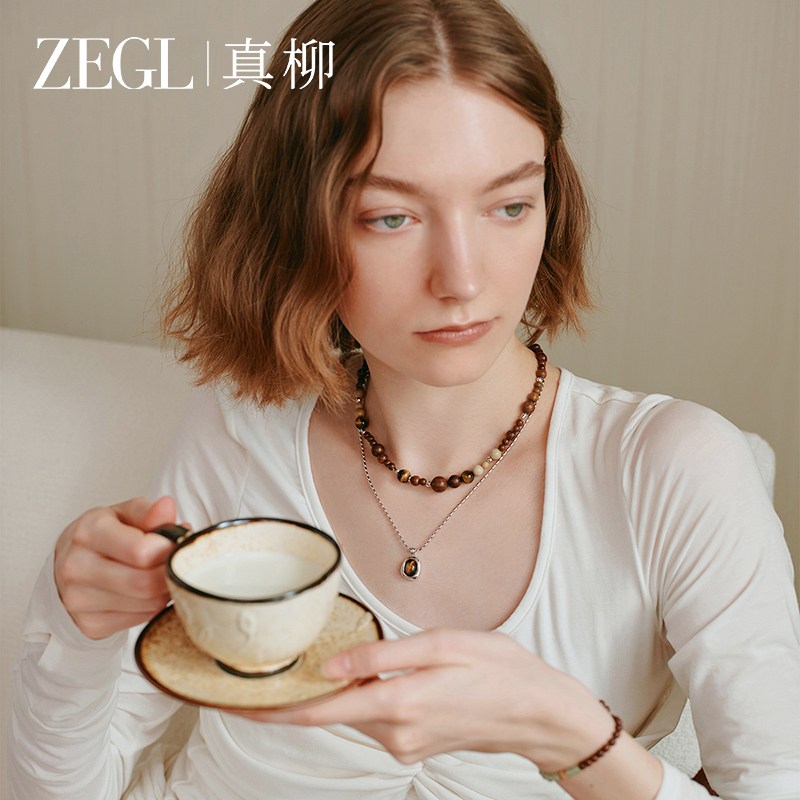 ZEGL设计师白檀系列贝壳珠项链女款2024新款轻奢小众复古檀木配饰