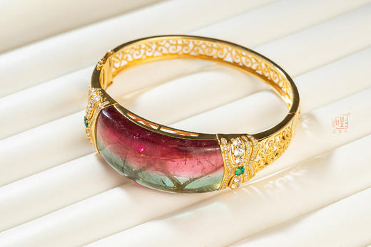 18K金精品西瓜碧玺花丝手镯 商品图0