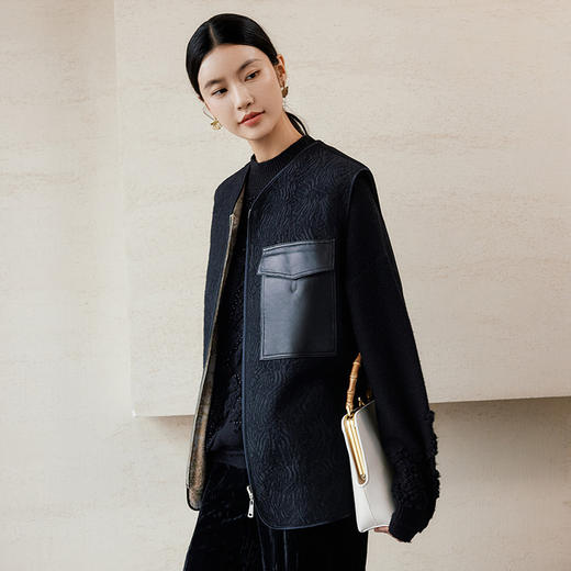 玳莎两面穿中式马夹女2024年冬季复古拼接面料设计感宽松V领外套  ED37002 商品图2