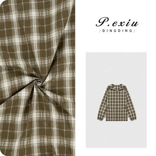 03-5潘依绣丁丁宠粉PanYiXiu/潘依绣设计感随性松弛连帽格子长袖衬衫 W-62413 商品图0