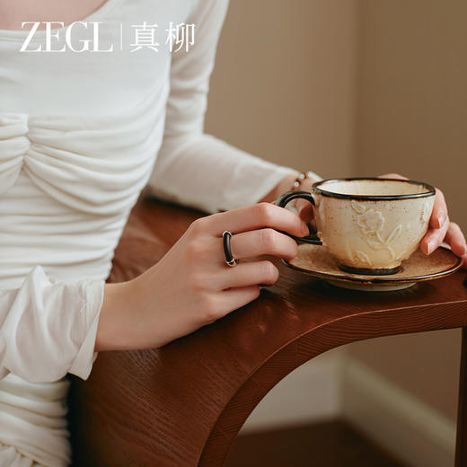 ZEGL设计师白檀系列和田玉檀木戒指女小众新中式文玩串珠叠戴指环 商品图4