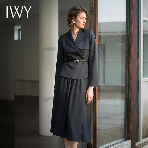 IWY/秋冬新款黑色西装套裙女收腰显瘦女神范名媛两件套装C14325+S14325 商品图1