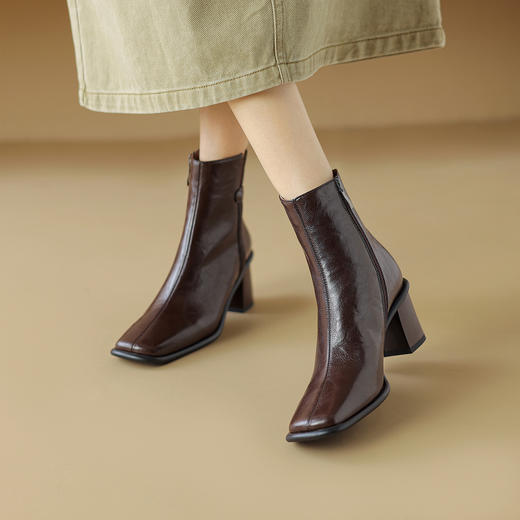 阿么手工女鞋复古高级感气质短靴2024秋冬新款时装靴优雅百搭6CM 商品图4