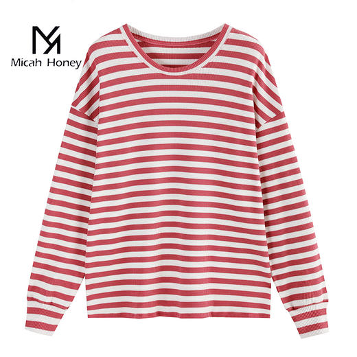 米加蜜落肩长袖条纹上衣，啾啾妈自留，百搭版型简约大方 商品图6