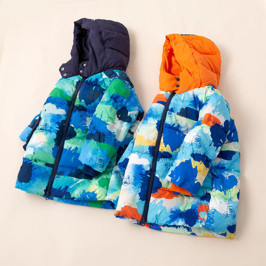 迪士尼童装男童卡通印花中长款羽绒服2024冬季保暖连帽外套224DS0792 商品图2