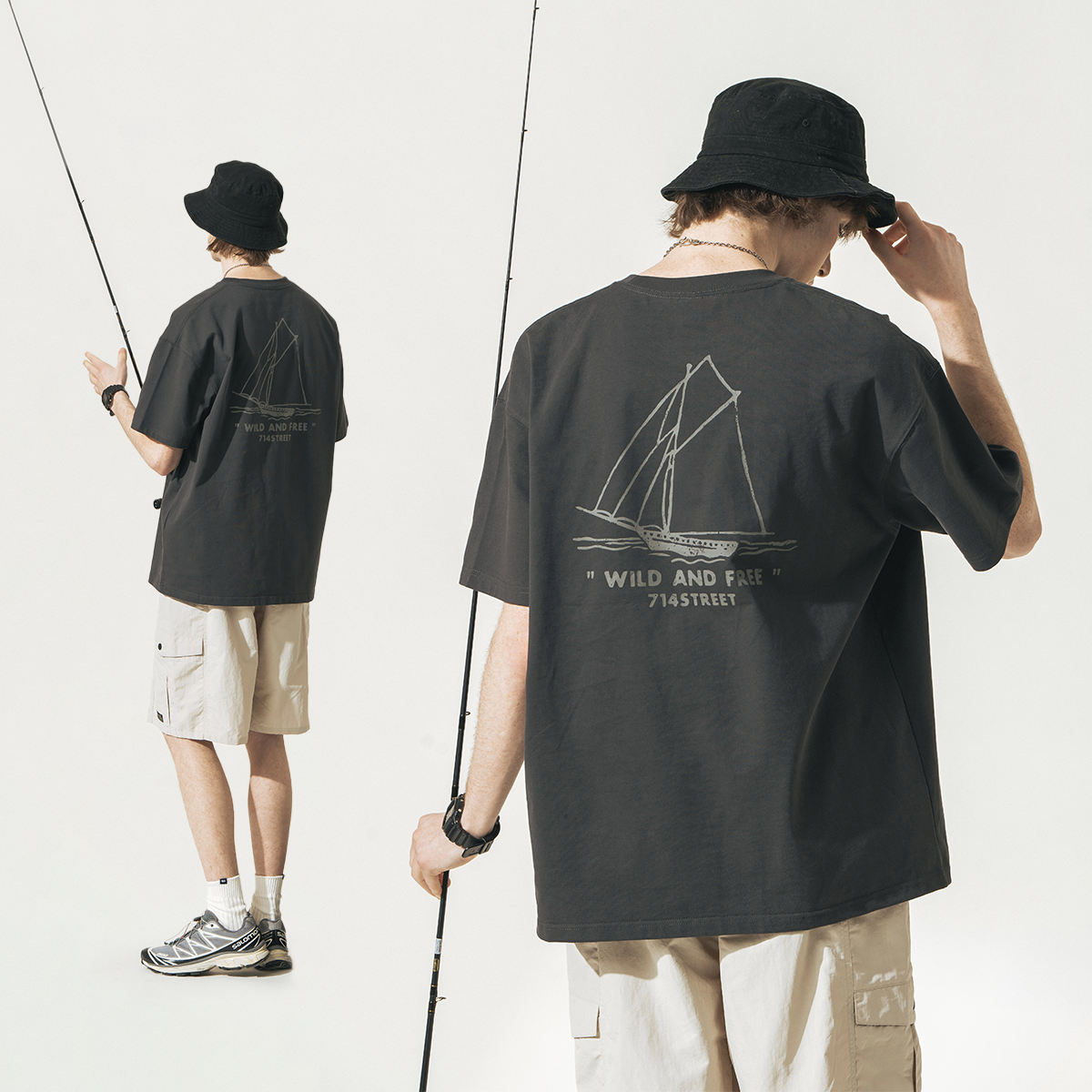 714street潮牌印花短袖T恤男2024夏季新款重磅打底衫情侣复古体恤