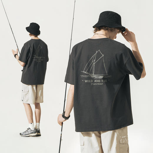 714street潮牌印花短袖T恤男2024夏季新款重磅打底衫情侣复古体恤 商品图0