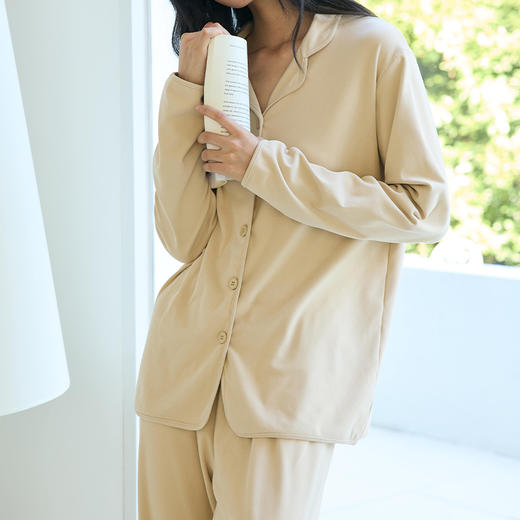 壳木翻领柔绵绵家居服套装   4色可选    双面磨毛手感亲肤柔软 商品图6