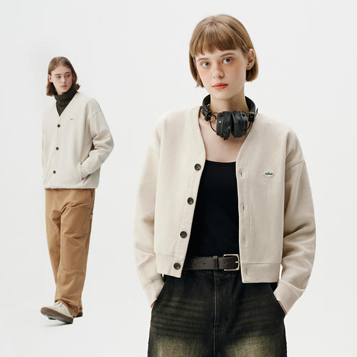 714street潮牌V领开衫外套女2024春秋新款情侣装休闲复古卫衣 商品图0