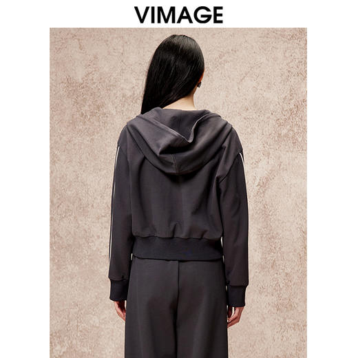 VIMAGE纬漫纪时尚双头拉链休闲连帽卫衣秋季新款V2203808 商品图4