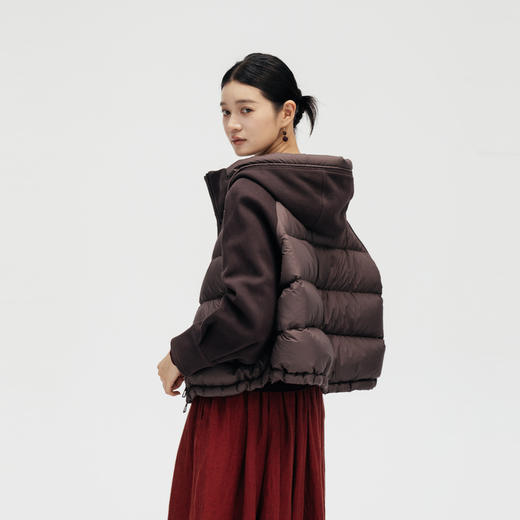 绽放542朵/秋冬设计感带帽材质拼接针织袖进口鸭绒保暖短款羽绒服 商品图3
