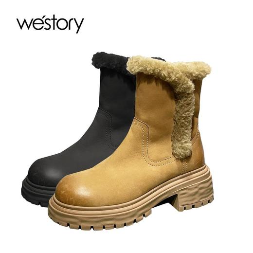 westory2024年春季新款羊毛内里橡胶防滑大底保暖毛毛短靴W24DS83921 商品图0