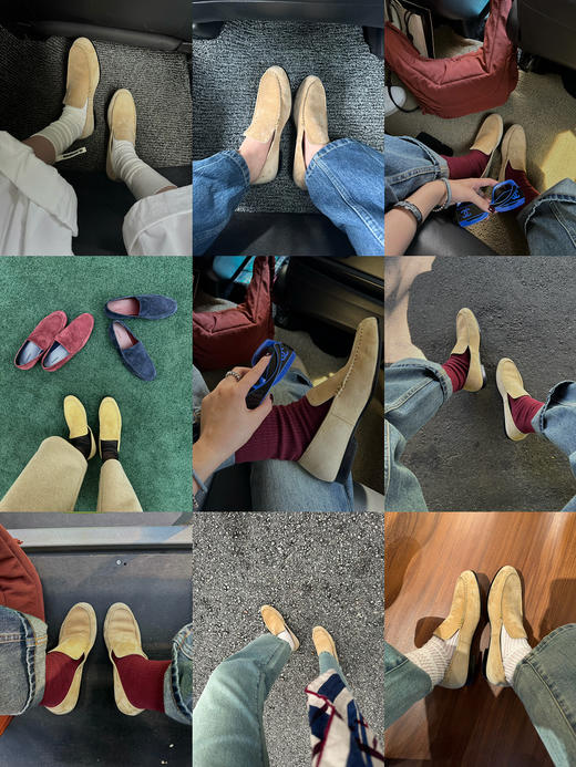 HIDEMI经典款极简进口麂皮乐福平底鞋 复古蓝/勃艮第红/华夫卡其米 商品图1