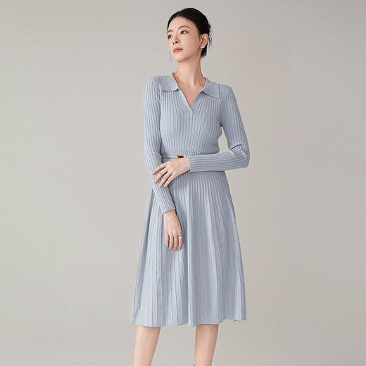 【hr】全新升级【铂金会员330/天猫439/差价109】(11827) 洛诗琳秋季新款气质纯色V领时尚收腰法式针织收腰连衣裙 商品图2