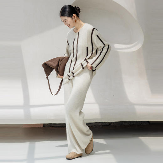 绽放旅行女装658朵/秋冬牦牛绒简约微阔垂感直筒保暖深咖毛织长裤 商品图1