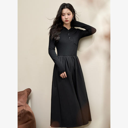 运动辣妹风连帽拼接长袖连衣裙女秋季A摆肌理感连衣裙V3442513 商品图3
