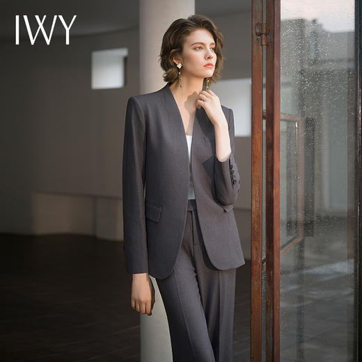 IWY/秋冬新款深灰色西装套装女系带西服外套休闲上班白领职业C14230+P34230 商品图4