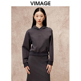 VIMAGE纬漫纪秋季新款时尚显瘦百搭纯色简约休闲宽松连帽卫衣V2213824