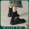 阿么手工女鞋百搭短筒显瘦黑色牛皮短靴女2024新款秋冬时尚3.5CM 商品缩略图0