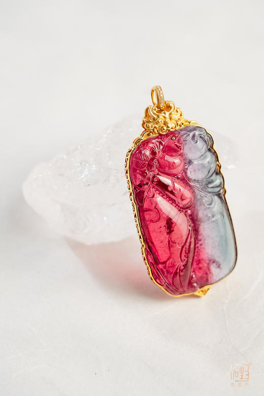 18K金福禄寿精品双色碧玺雕刻件 商品图0