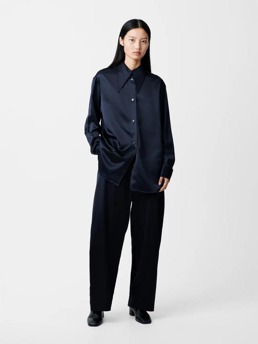 Studio Nicholson  墨蓝色GABLE尖长领丝羊毛衬衫 商品图5