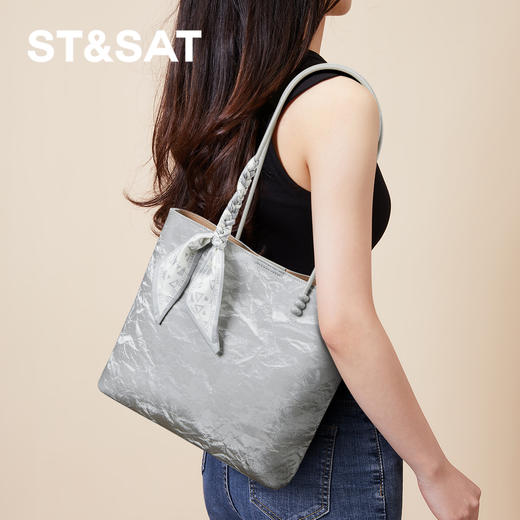 星期六优雅丝巾时尚褶皱容量托特包SSC521A157 商品图2