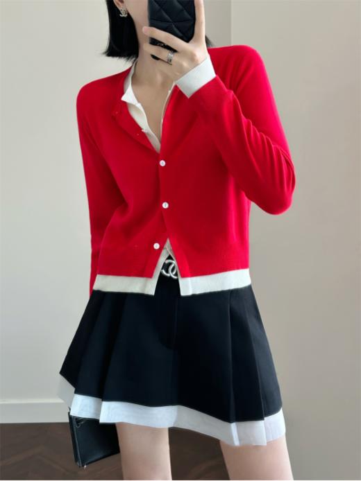 🍂【泰迪熊TEDDYBEAR】双层门襟撞色假两件针织外套1606款：✅整件成衣多针织法织造，♻️♻️双层门襟假两件设计 ✅工艺难度 商品图5