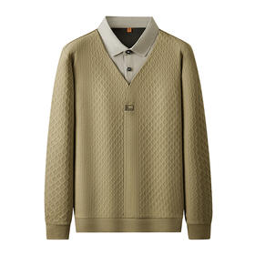 【假两件】【新款DDP】大依优型大码男士假两件衬衫长袖卫衣商务休闲上衣加肥加大胖子舒适