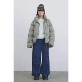 GOODBAI 916 膝盖打褶刺绣工装直筒休闲裤