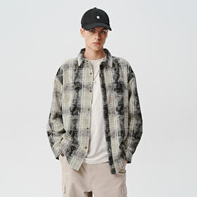 714street复古扎染格子长袖衬衫男高级感痞帅秋季新款宽松外套女