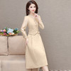 时尚拼结假两件，V领木耳边高腰长袖百褶裙QYM-HL-24NF039 -Y 商品缩略图1