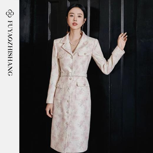 IWY/扶摇系列 羊毛粗花呢连衣裙女复古长袖厚款中长裙轻奢小香风裙子FYQ558 商品图1