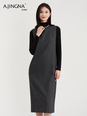 【积分兑换】阿菁娜高级感极简圆领无袖羊毛连衣裙F29D212001