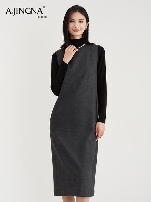 【积分兑换】阿菁娜高级感极简圆领无袖羊毛连衣裙F29D212001 商品图0