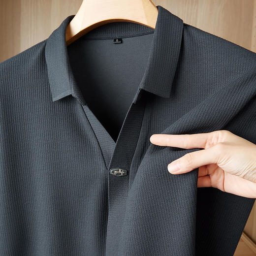 【新款DDP】大依优型大码V领长袖卫衣翻领男装加肥加大体恤大号上衣胖子弹力休闲商务 商品图1