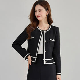 【高货sh】全新升级【铂金会员247/天猫329/差价82】(21158) 洛诗琳秋新款法式小香风肌理感外套黑白撞色时尚气质外套