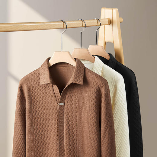 【新款DDP】大依优型大码V领长袖卫衣翻领男装加肥加大体恤大号上衣胖子弹力休闲商务 商品图6