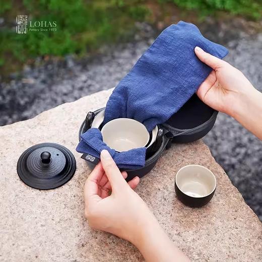 【样品特惠6折，仅1套，无货退款】陆宝陶瓷陶然盖碗旅行组一壶二杯2人泡茶功夫茶具礼品朋友伴手礼陶然盖碗旅行组 禅风黑 商品图4