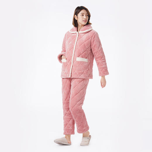 都市丽人睡衣亲情蜜语长袖家居服法兰绒夹棉加厚女士中夹棉套装LHT0C7 商品图2