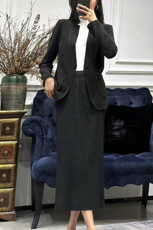 HJ3A57_漆黑色_西装外套_春秋_一粒扣翻领收腰显瘦通勤气质修身上衣_高级女装_BERNIEELEN 伯妮斯茵 商品图2