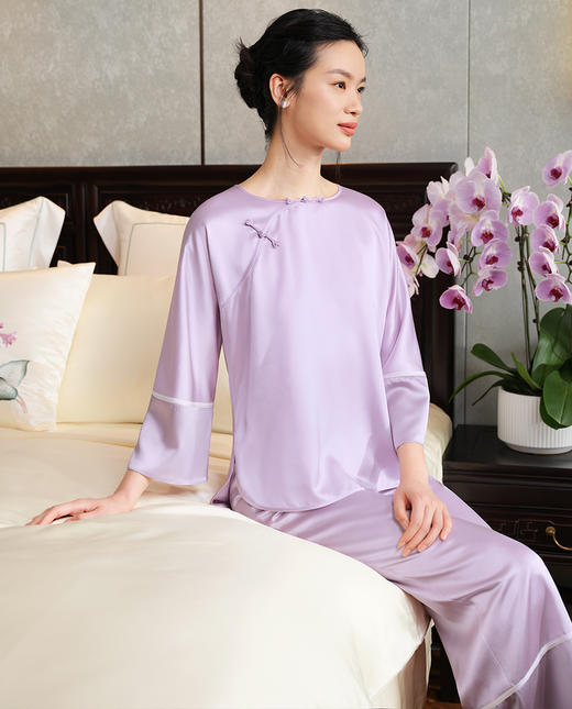 皇锦22姆米重磅真丝长袖经典分身家居服套装-素色经典HJ21507 商品图2