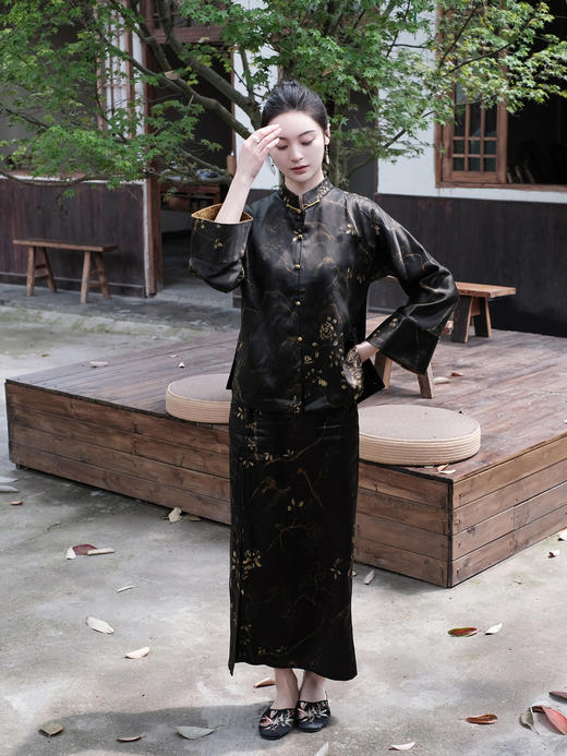 盛唐牡丹|重缎香云纱手绘对襟外套 商品图6