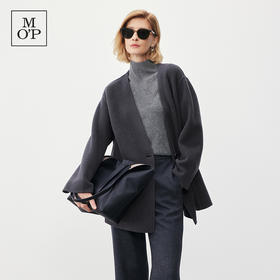 Marc O'Polo/MOP2024冬季新款围巾V领一手长羊毛外套毛呢大衣女士